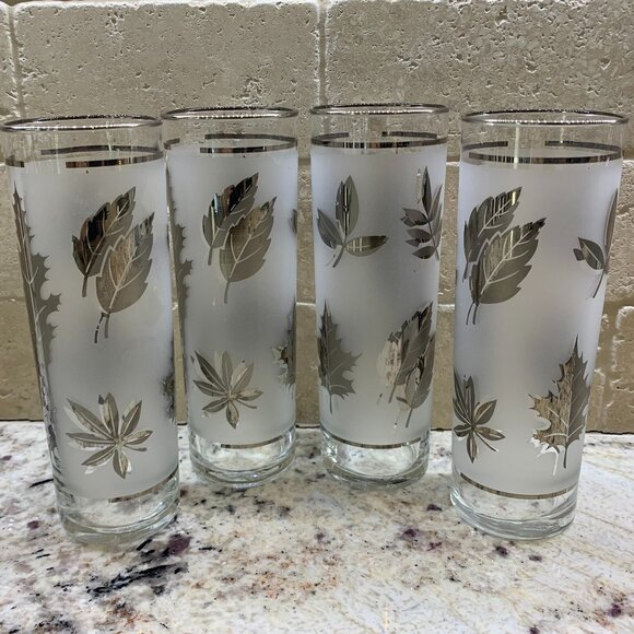 Vintage Libbey Silver Foliage Tom Collins Tall Cooler Glasses 13 oz Set of 4 - Picture 2 of 6